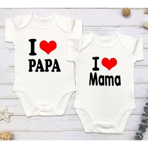 I Love Mama and I Love Papa Newbron Bodysuits Twins Onesies Soft Toddler Infant Wear Ropa Clothing Summer Baby Boy Girl Clothes