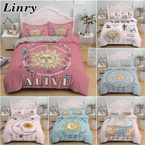 Boho Sun And Moon Comforter Bedding Sets Psychedelic Bohemia Duvet Cover Set With Pillowcase Queen King Size Bedclothes 2/3PCS