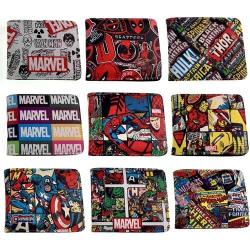Marvel Wallet Spiderman Super Heroes Anime Mens Wallet Clutch Bag PU Cartoons Men Purse Card Holder Fashion Money Clip Wallet