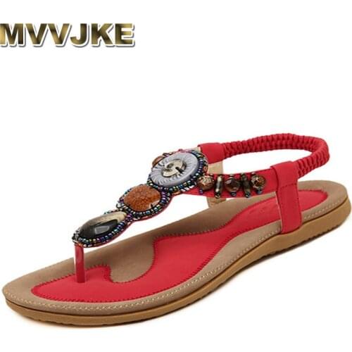 MVVJKE Free Shipping 2017New National Style Women Sandals Bohemia Flats Beaded Size Foreign Trade Shoes Summer Shoes Women Shoe