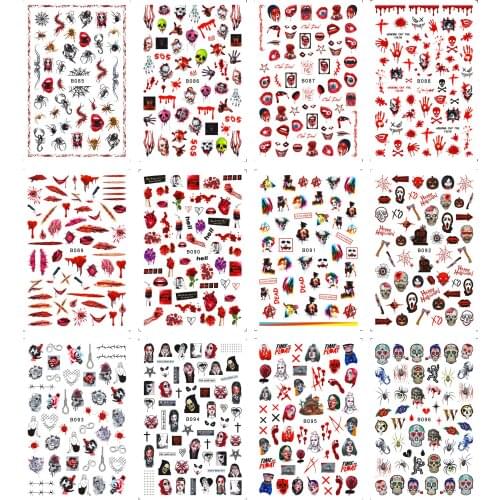 12 Halloween Series Nail Paste Nail Paste With Adhesive New Fashion Trend Pumpkin Festival Hip-Hop Stickers