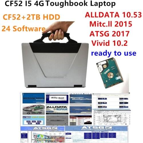CF52 i5 4G laptop with All data Auto Repair software Alldata 10.53 Mit--chell od5 software Vivid workshop data ATSG 24in 2tb hdd