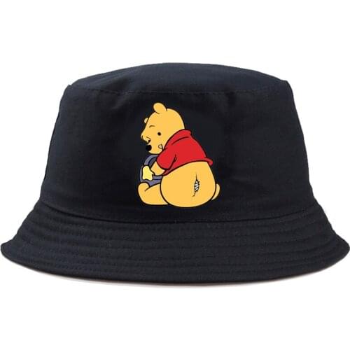 Disney Winnie the Pooh Printing Cartoon Bucket Hat Fashion Panama Cap Double-sided For Man Women Fishing Hat Sunbonnet Bob Hat