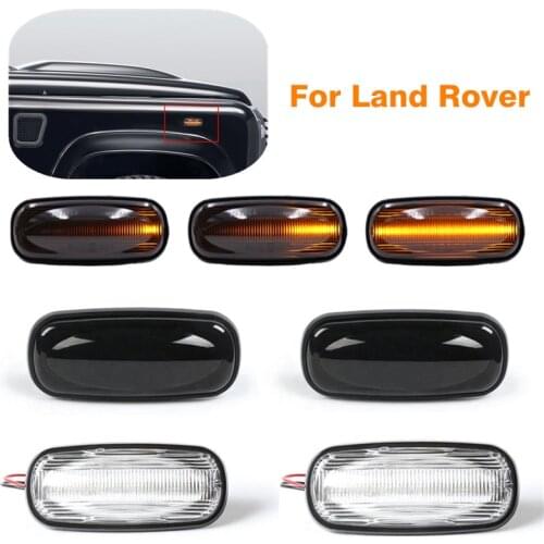 Pair Clear Black Dynamic LED Side Marker Light Amber Lamp For Land Rover Discovery 2 1999-2004 Defender Freelander 1 2002-2005