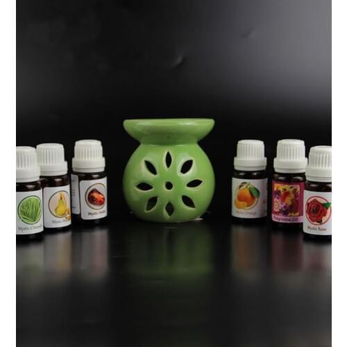 Gift Idea Green Daisy Design Censer and 6 S Oil Set