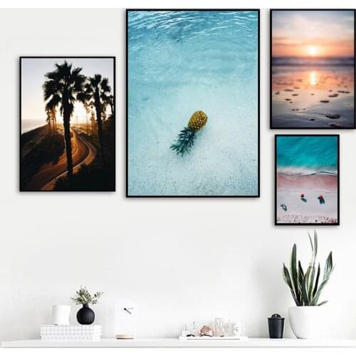 Nordic Palm Tree Pineapple Seascape Poster Wall Art Canvas Painting Minimalist Pictures Modern Home Decor Living Room Bedroom