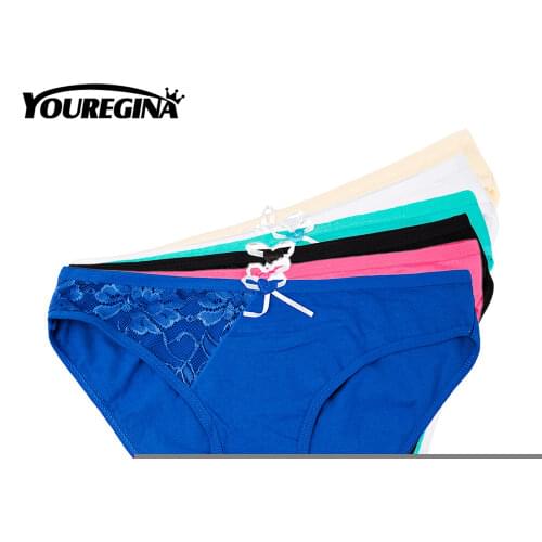 YOUREGINA Woman Sexy Solid Pure Color Patchwork Bowknot Underwear Panties Knickers Cotton Lace Briefs Tangas 6pcs/lot M L XL XXL