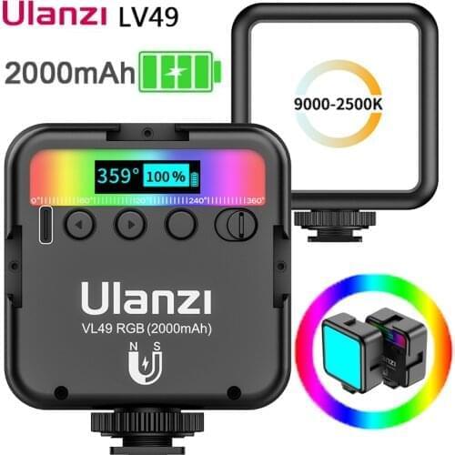 Ulanzi VL49 RGB Video LED Camera Light 2000mAh Rechargable LED Panel Lamp Photography Video Lighting for Smartphone DSLR SLR