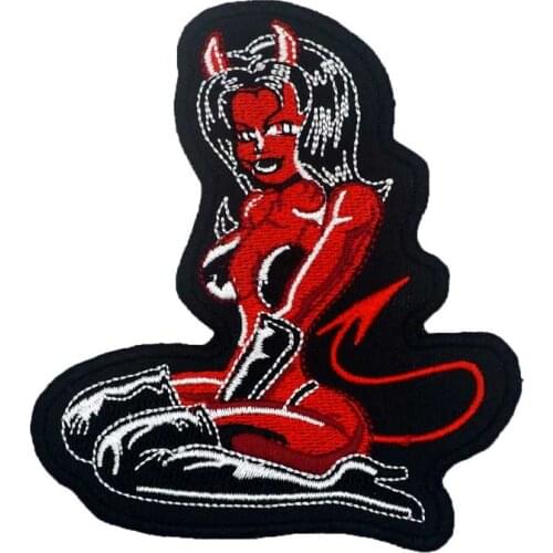 Smile evil woman Embroidered Applique Sewing Label punk biker Patches Clothes Stickers Apparel