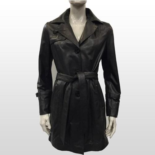 Womens Real Genuine Leather Black Trenchcoat Sheepskin Windbreaker Plus Size Slim Casual New Fashion Elegant Outerwear Tops