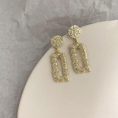 GSOLD Fashion Geometric Square Drop Earring Exaggerated Irregular Metal Texture Hollow Earring Women Jewelry Accessories 2021