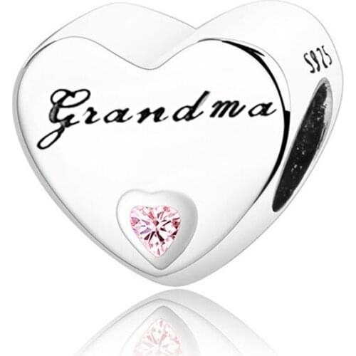 Hot Sale 925 Sterling Silver Love Heart Grandma Charm Beads fit Original Pandora Bracelets 925 Silver Animal Jewelry Gift