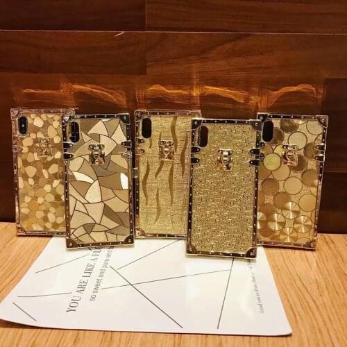 Selfan Women fashion luxury Gold case For iPhone6 7 8 Plus XS XR XSMAX SamsungS20 plus Hard Coque bling case gold trunk Fundas