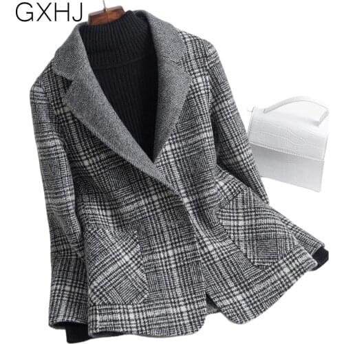 New Womens Wool Blends Coat Winter 2021 Autumn Fashion Elegant Mother Plaid Slim Long weed Woolen Outerwear Female LHJ285