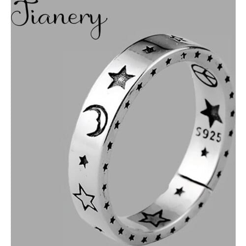 Personality Gothic Vintage Moon Star Rings For Women Bridal Wedding Engagement Punk Resizable Antique Rings Rock Jewelry