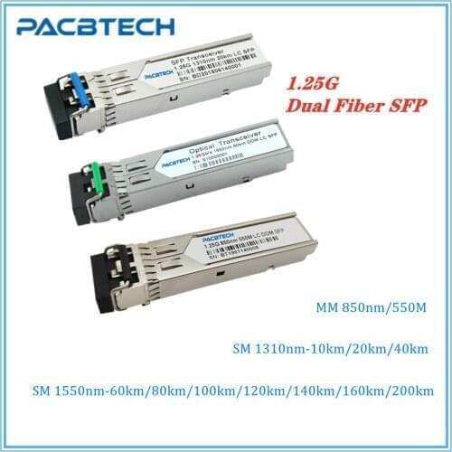 10pcs/lot 1.25G 550M, 20km to 200km Dual Fiber SFP Module 1000BASE 1310nm 1550nm SFP Fiber Transceiver Fiber Module LC Connector