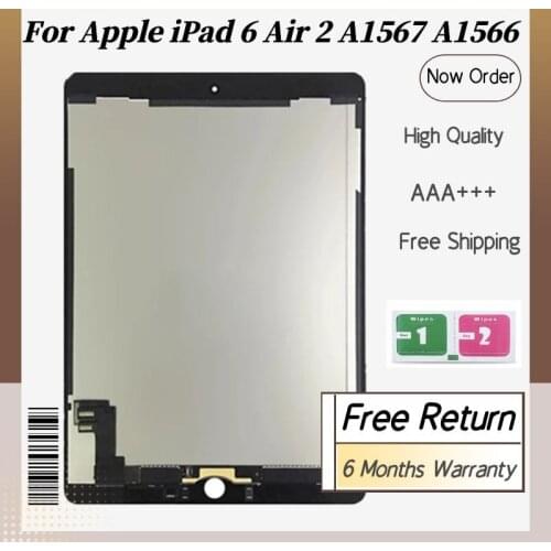 100% Tested 9.7" LCD For Apple iPad Air 2/iPad 6 A1567 A1566 Display Touch Screen Digitizer Panel Assembly Replacement