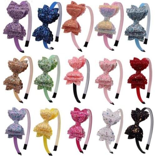 5pcs/lot Girls Hairband Hair Accessories Hairbow Headband Glitter Hair Bows Headhoop Princess Bow Headwear Children Lovely Gift
