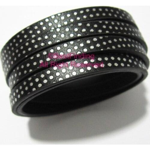 5x2mm Silver spot black leather cord 5mm flat leather cord