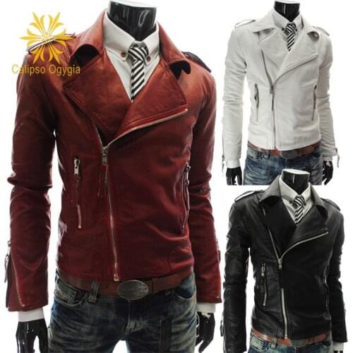 Calipso Ogygia New Mens Jackets Stylish Slim Fit Hooded Mens Black Red White Motorcycle PU Leather Jacket Coat Outwear
