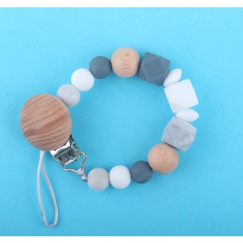 Bebe Pacifier Holder Newborn Teething Toys Dummy Chain BPA Free Silicone Baby Teether Wooden Beads Teething Chain Nipple Holder