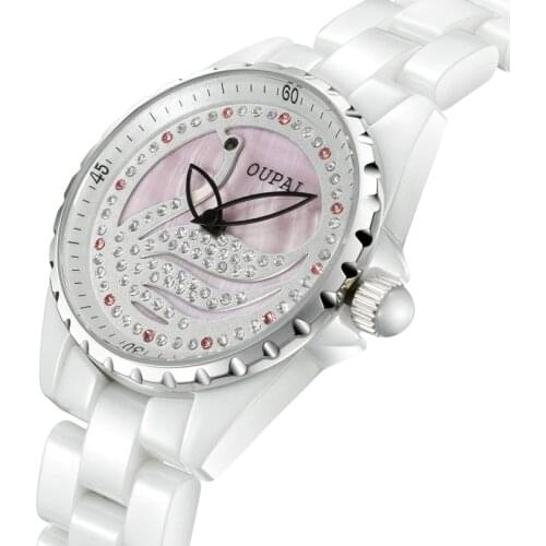 OUPAI Watch Women Brand Top Luxury Swan Watches Diamond Womens Ceramic Ladies Watch Clock femme relogio femenino reloj mujer