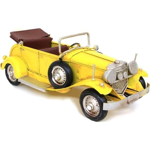 Decorative Metal Car Yellow Vintage Open Top - Trinket, Miniature,Gift,Nostalgic,Vintage, Handmade, hand Painted,Quality Durable
