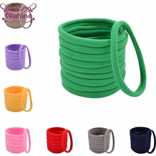 Nishine 20pcs/lot Toddler Candy Color Seamless Link Rope Fashion Elastic Nylon Hairband DIY Children Headwear Photography Props