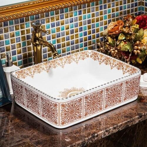 Europe Vintage Style Lavobo Ceramic Washing Basin Counter top rectangular ceramic wash basin bathroom sink