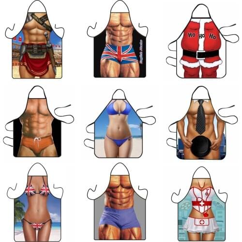 Funny Muscle Man Creativity Kitchen Apron for Men Women Home Cleaning Apron Baking Accessories Tablier Cuisine Delantal Cocina