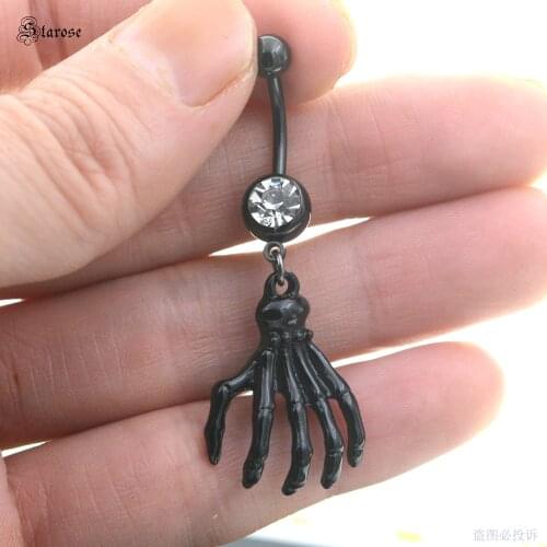 Starose Black Skull Navel Rings Earring Stainless Steel Navel Piercing Ombligo Hand Belly Piercing Nombril Belly Ring Jewelry