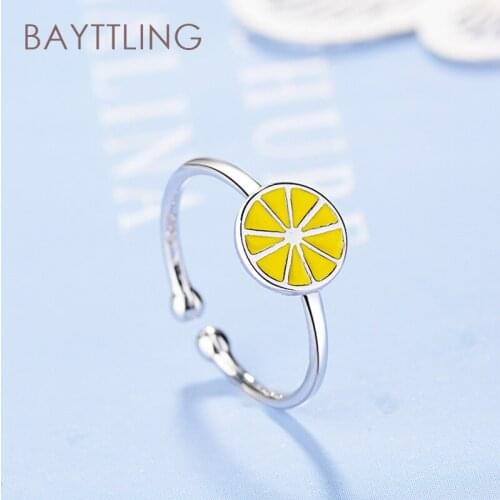 BAYTTLING 925 Sterling Silver Simple Yellow Lemon Open Ring For Women Fashion Jewelry Gifts
