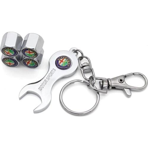 Automobile Car Wheel Tire Valve Caps with for Alfa Romeo Emblem Keyring & Tyre Valve Caps Set (4-Piece/Pack)