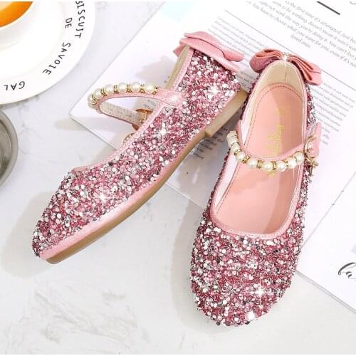 Girls' Leather Shoes Princess Spring New Non-Slip Soft Bottom Wear-Resistant Baby Sequined Childrens Shoes Flats Wedding Shoes