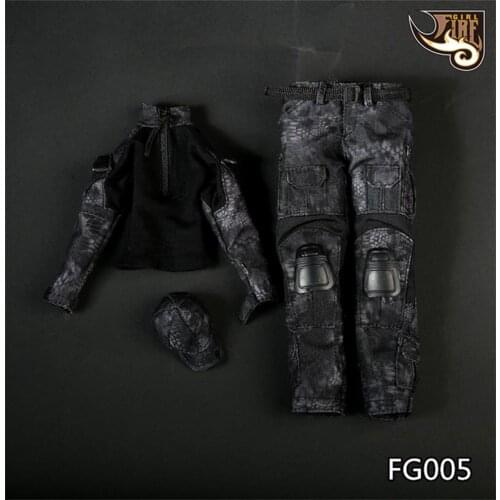 Scale 1:6 Soldier Fire Girl Toys black python pattern camouflage combat uniform for men and women suits in stock