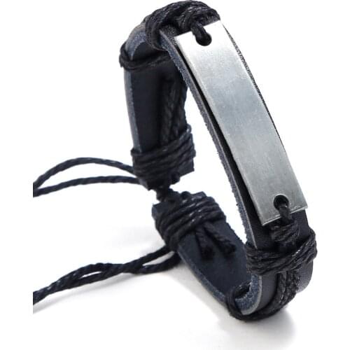 Fashion Punk Man Woman Genuine Leather Bracelet Minimalist Alloy Retro Charm Bangle Wrap Simple Wristband Vintage Casual Jewelry