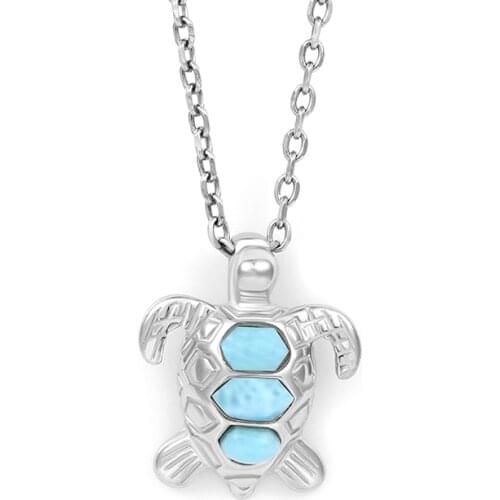 Sea Turtle Classic Charm 925 Sterling Silver Zircon Jewelry Gifts Natural Precious Dominica Larimar Pendant Necklace for Woman