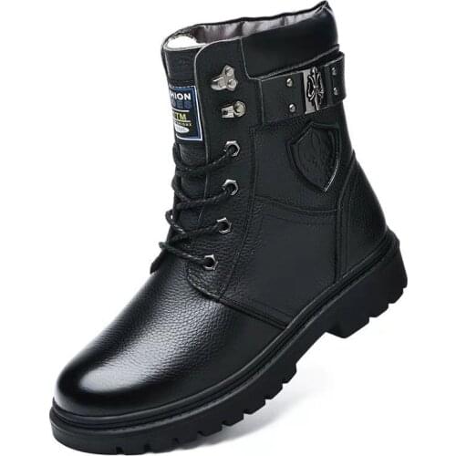 Mens Martin boots winter mens high-top leather warm boots British cotton shoes tooling boots high-top military boots snow boot