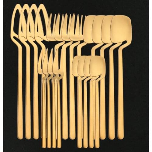 Gold Cutlery Set Matte 304 Stainless Steel 20Pcs Dinnerware Set Knife Spoon Fruit Fork Kitchen Tableware Flatware Set For Party