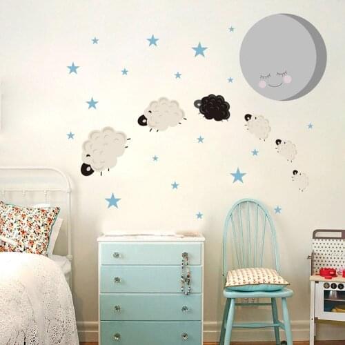 Cartoon Little sheep moon stars Wall sticker bedroom kids baby rooms home decorations mural kindergarten wallpaper cute stickers