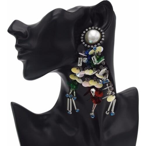 New Big Geometric Sequins Pearl Drop Earrings for Women Bohemian Cocktail Party Bridal Statement Earring earings moda joyeria