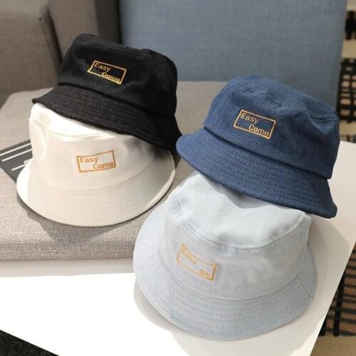 2021 Letter Embroidery Bucket Hat Outdoor Travel Fisherman Hat Sun Cap Hats for Children Boys and Girls Black Bucket Hat Men