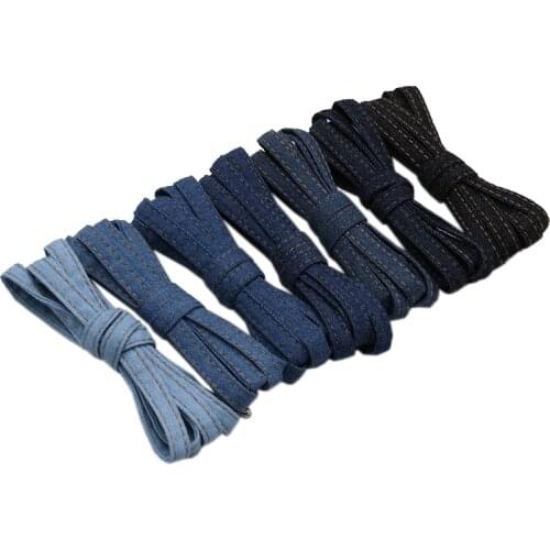 Coolstring 8mm Premium Flat Denim Shoelaces Metal Aglet Classic Laces Customize Your Kicks Blue Black Shoestrings For Sneakers
