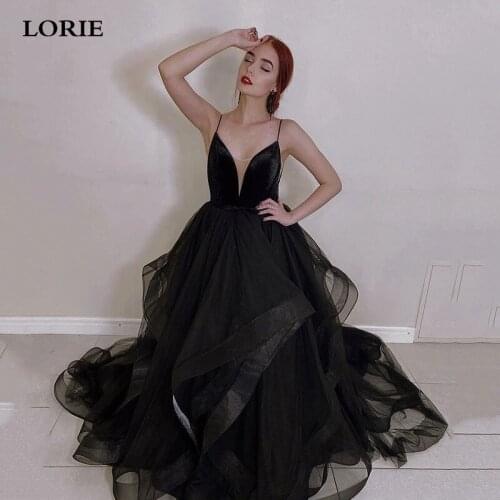 LORIE Sexy Spaghetti Straps Black Wedding Dress 202 Vestidos de novia A Line Tulle Bridal Gown Elegant Backless Wedding Gowns