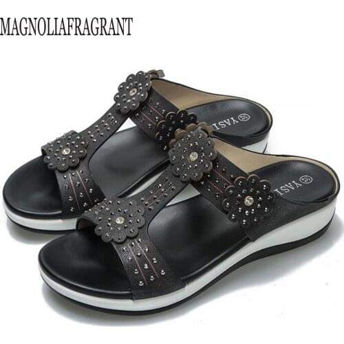 Fashion flower slides women clip toe wedges sandals rhinestone platform shoes female muffins spring summer new footwear sy35