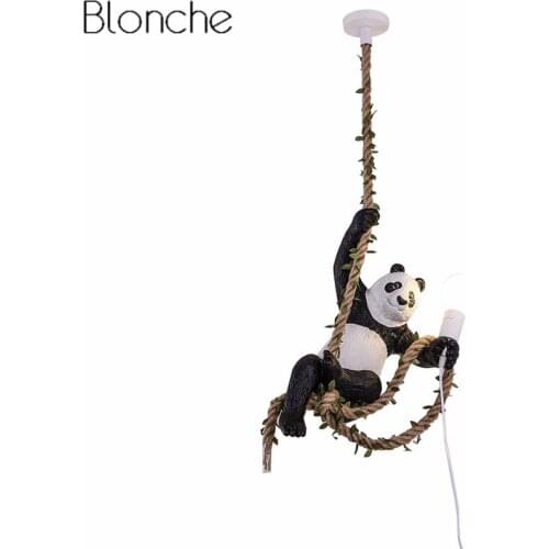 Nordic Rope Panda Pendant Lights Loft Industrial Resin Hanging Lamp for Restaurant Kitchen Light Fixture Home Decor Luminaire