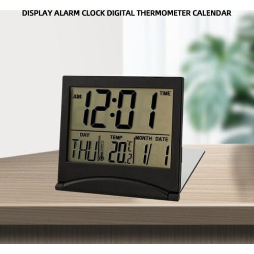 Folding LCD Digital Alarm Clock Desk Table Weather Station Desk Temperature Travel Ectronic Mini Clock