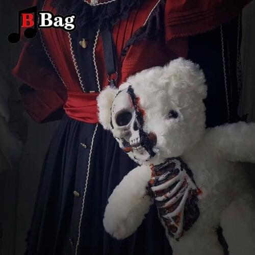Dark Gothic Women Lolita Bear Doll Bag Cool skeleton Ribs Shoulder Bags Soft Girl Goth Halloween Cosplay Blood bear bag Gift