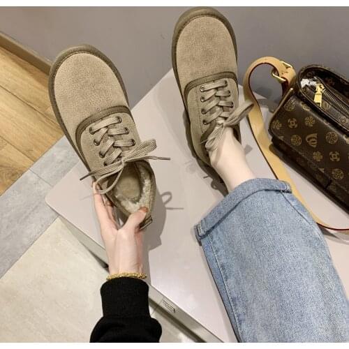 Fashion Brand Womens Flats Shoes Plus Size 44 Flock Cross-tied Plush Warm Flat Shoes for Women Ladies Comfy Female Walking Shoes
