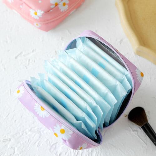Waterproof licorne daisy bag for girl a gift Flower Sanitary Pad Organizer Bag Portable Cute cat Makeup Square Tampon Case